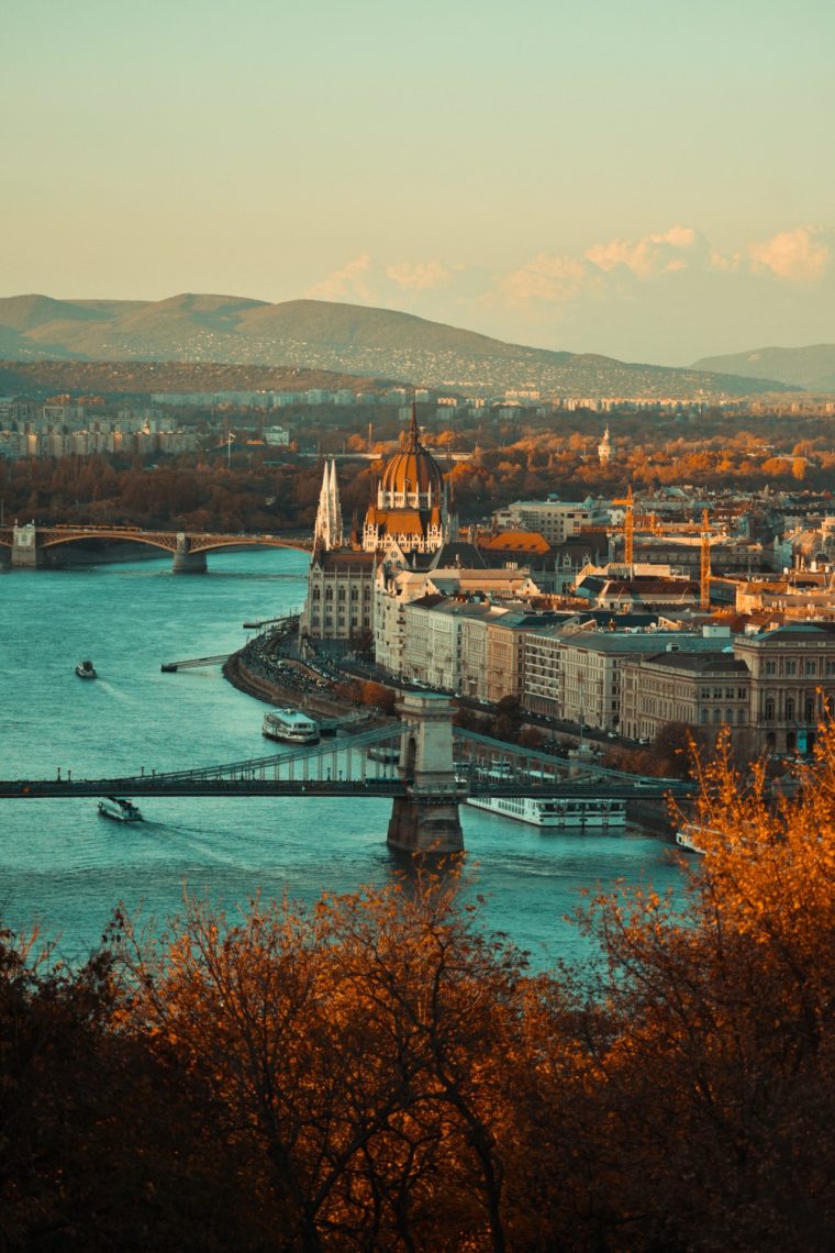 A scenic view of a lake town in Hungary