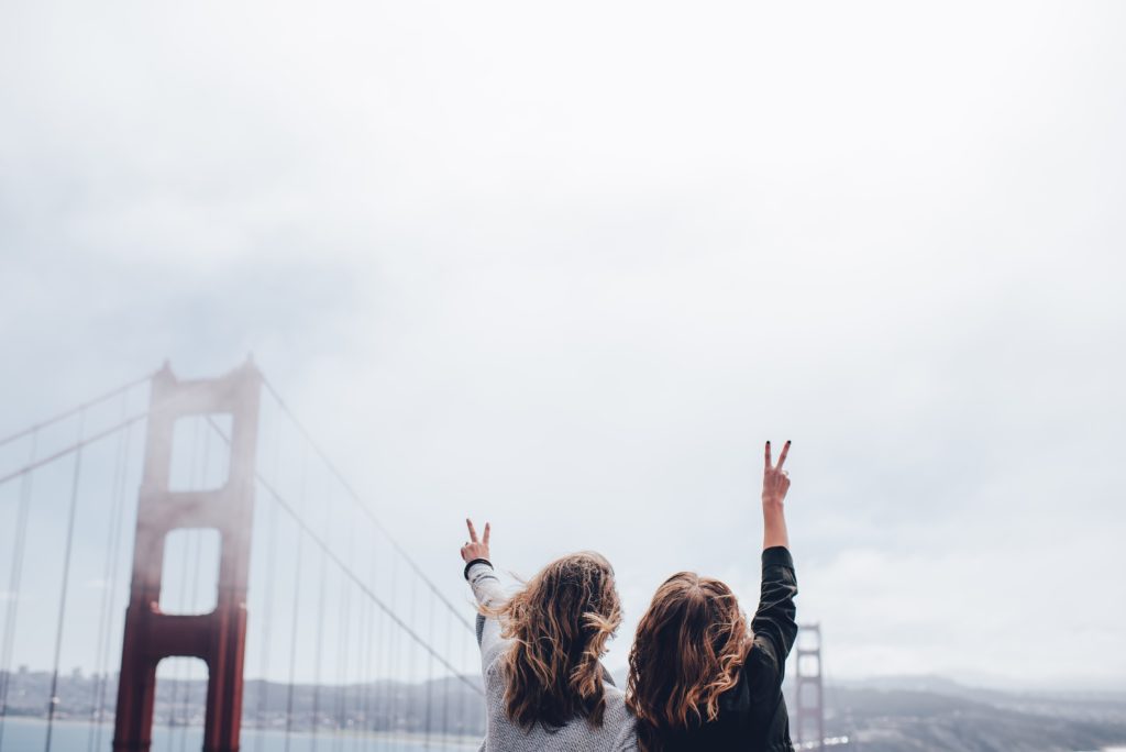 Two female students studying abroad