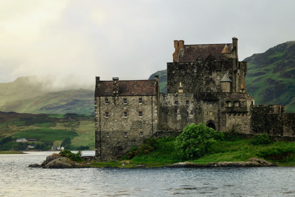 Cloudy view of Eilean Donan Castle in Scotland