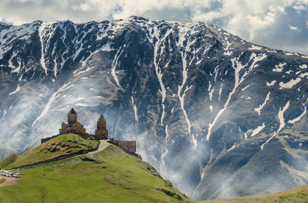 Scenic view of the townlet Kazbegi in Georgia